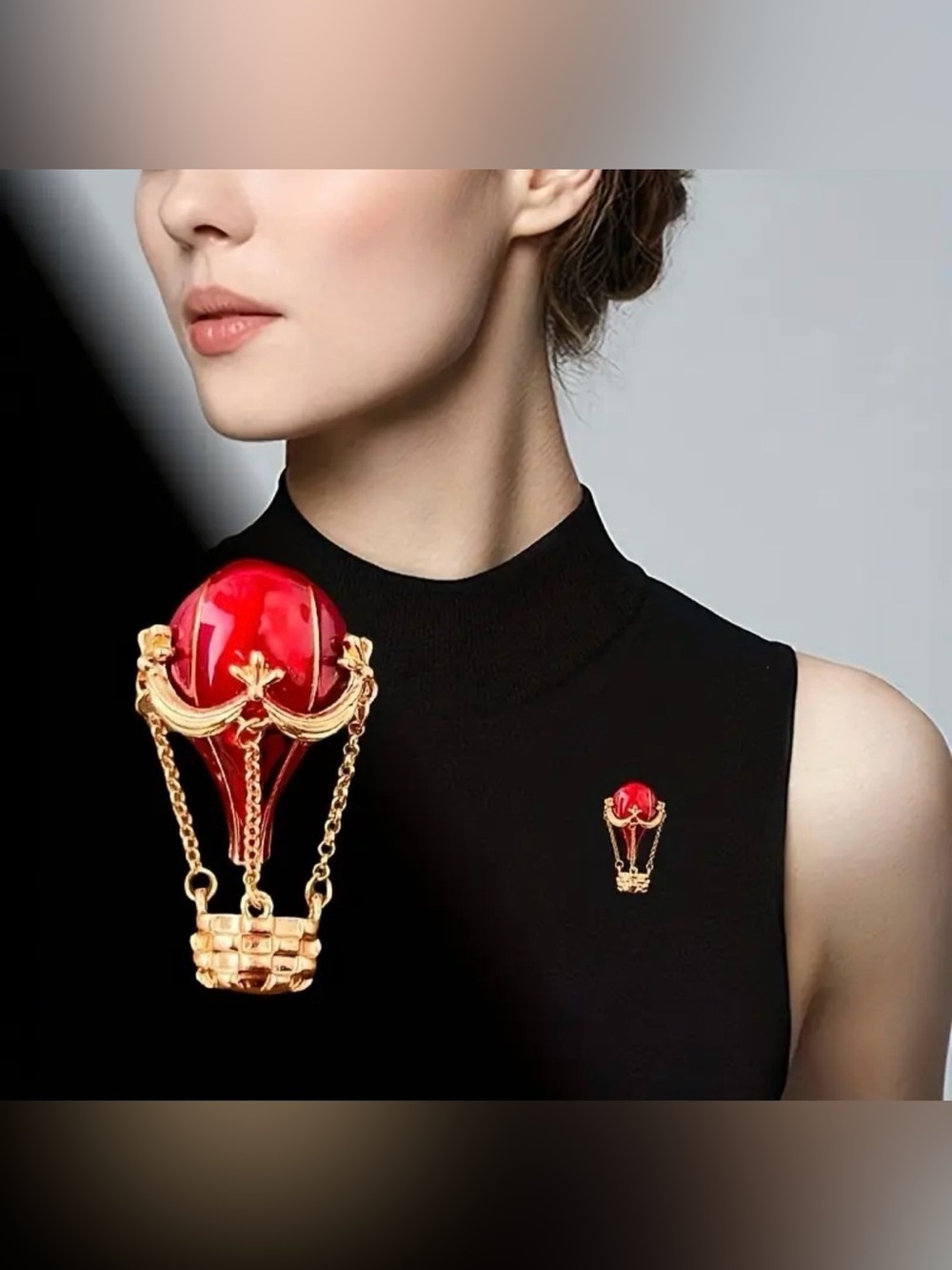 Brooch Red Glass Teardrop Brooch with Draped Chain Accents Pin